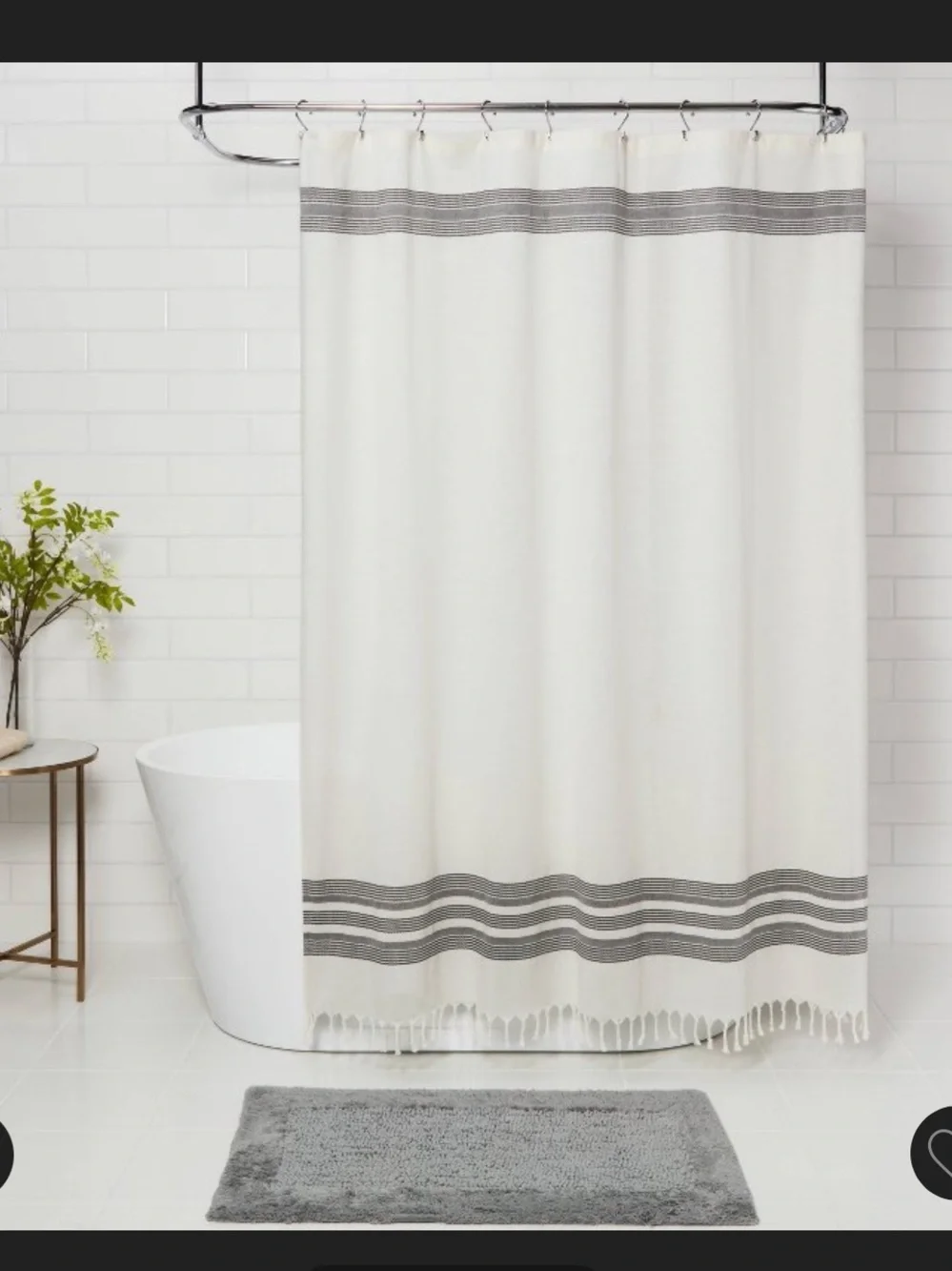 Threshold Neutral Stripe Fringe Shower Curtain